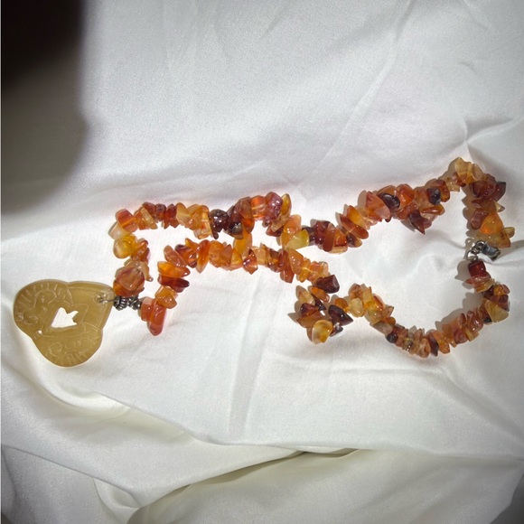 Jewelry - Amber Nuggets Beaded Necklace with Carved Heart Pendant